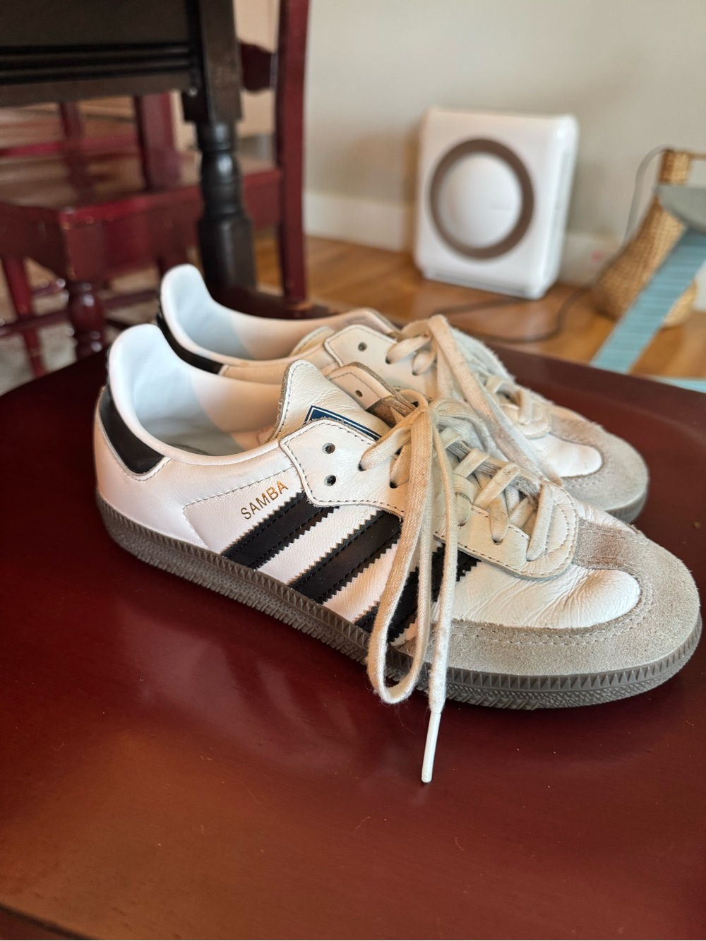 adidas White and Black Samba Leather Sneakers